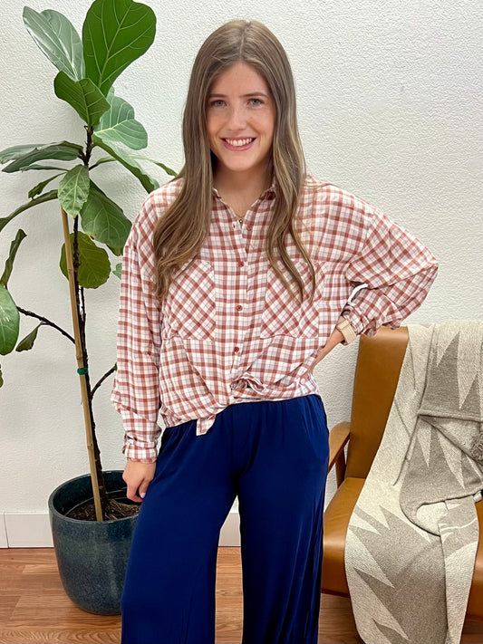 Rust Rodeo Girl Plaid Top