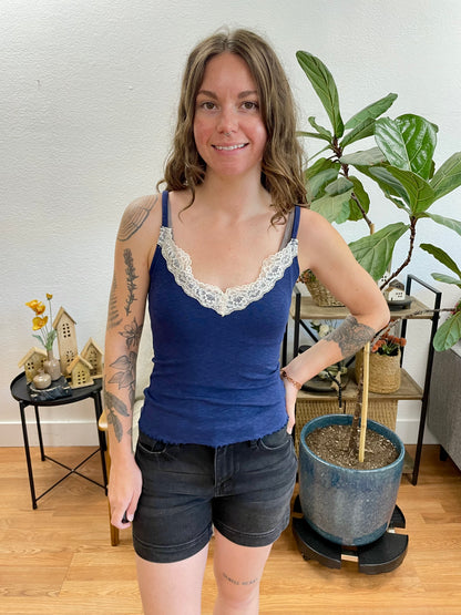Navy Slub Lace Cami