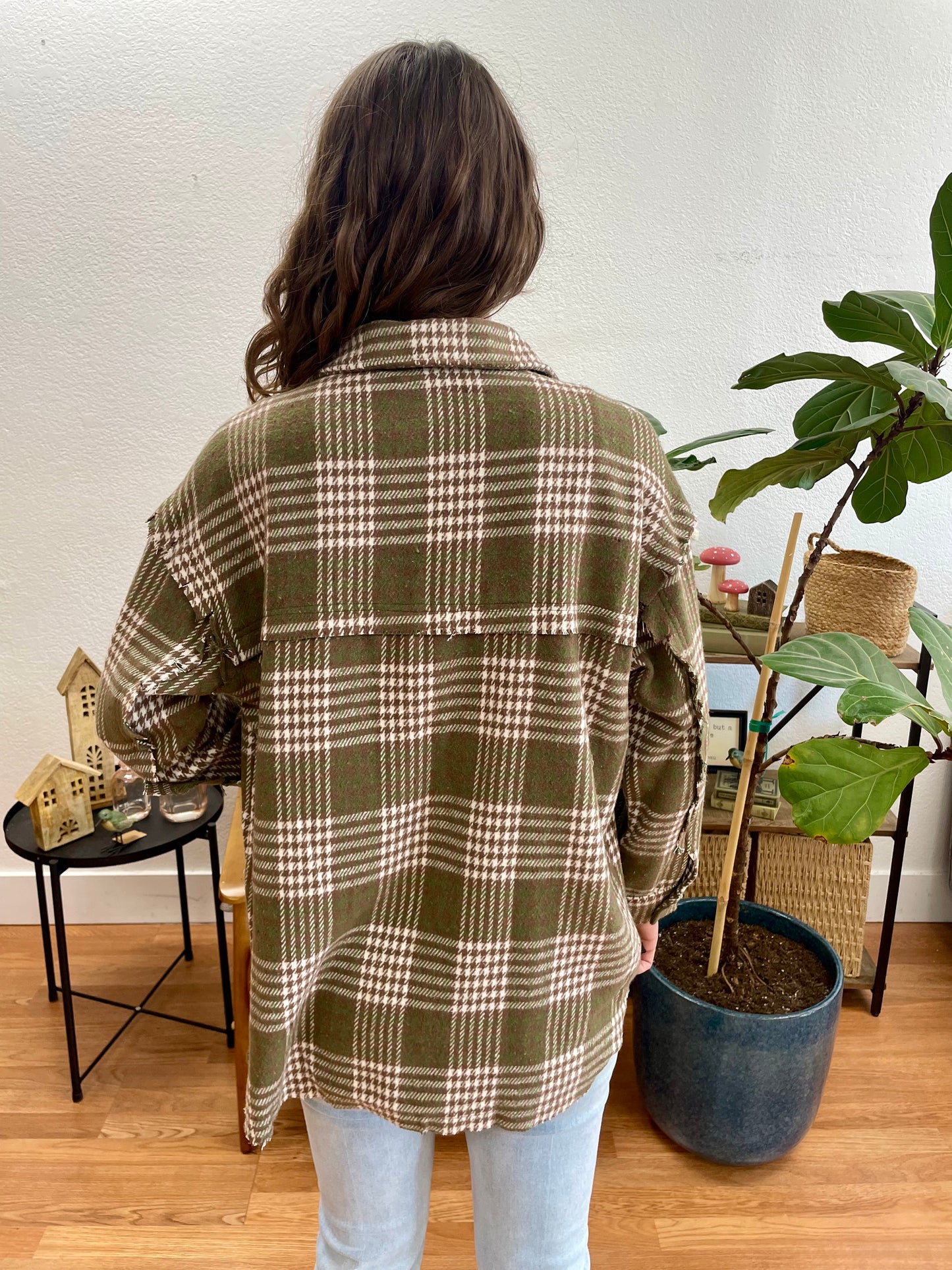 Olive Relaxed Plaid Shacket - Terra Cottage