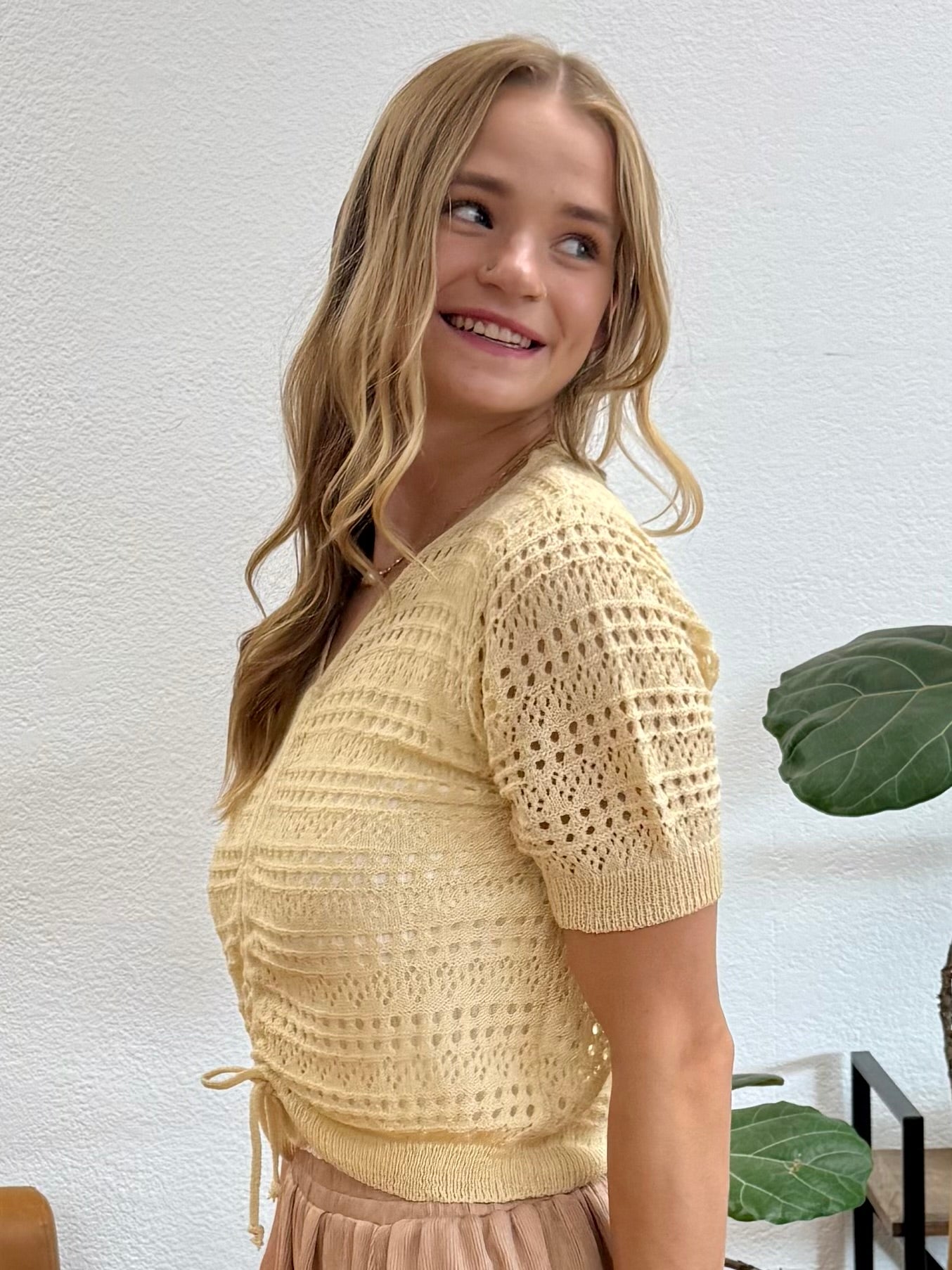 Beige Front Crochet Blouse