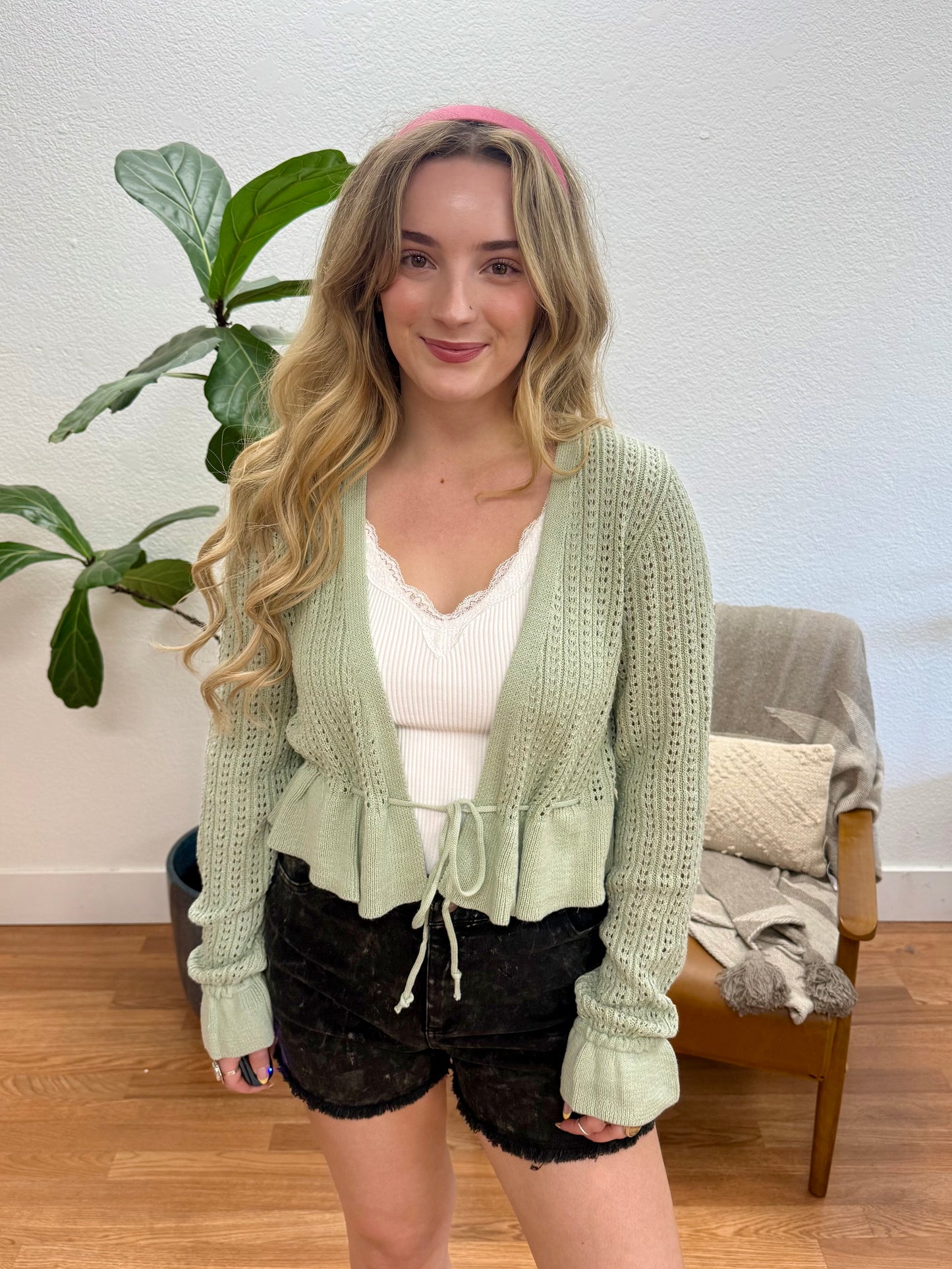 Mint Crochet Ruffle Cardigan