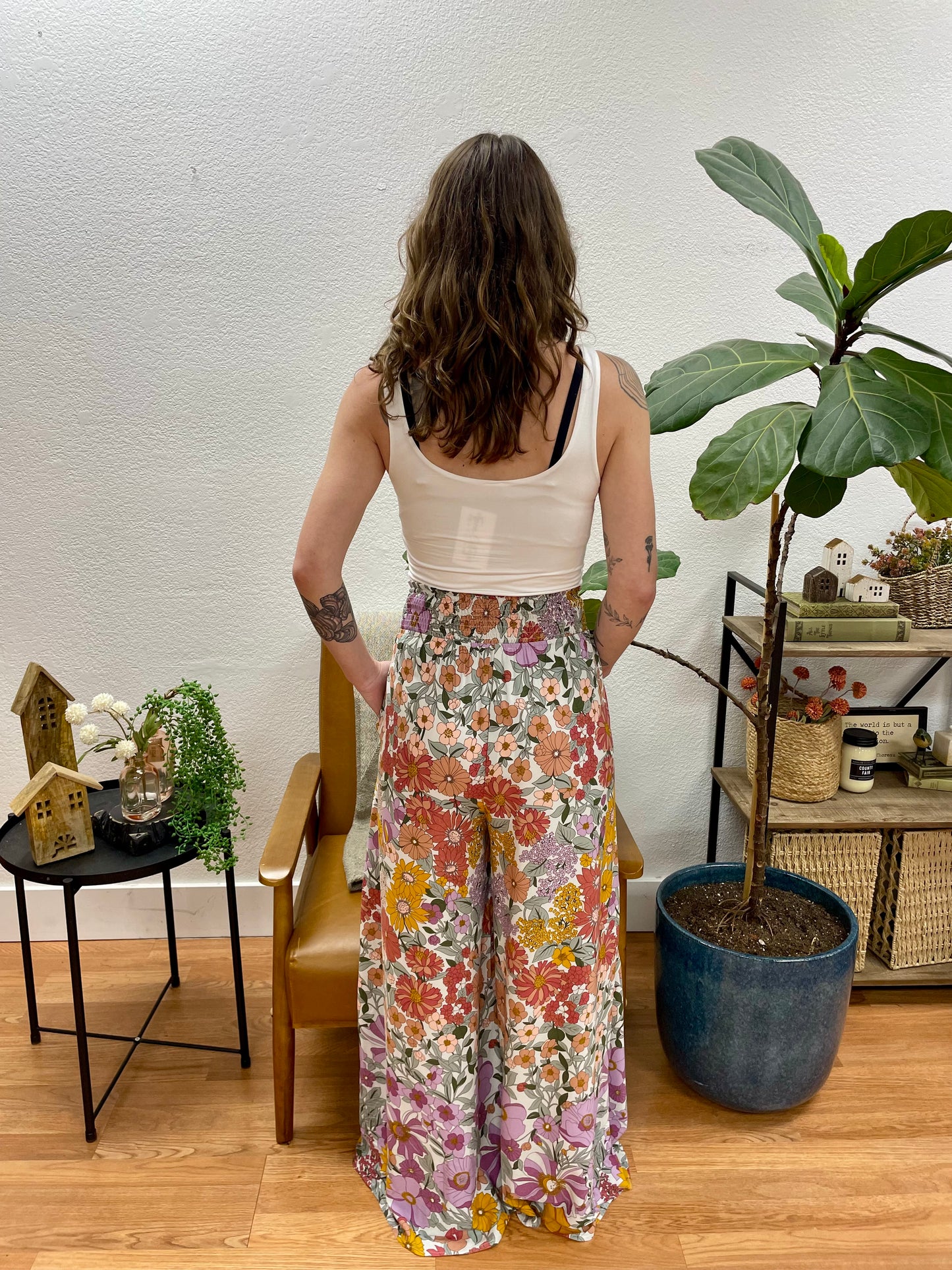 Lavender Bold Floral Flare Pants - Terra Cottage