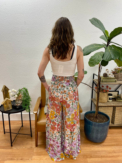 Lavender Bold Floral Flare Pants - Terra Cottage