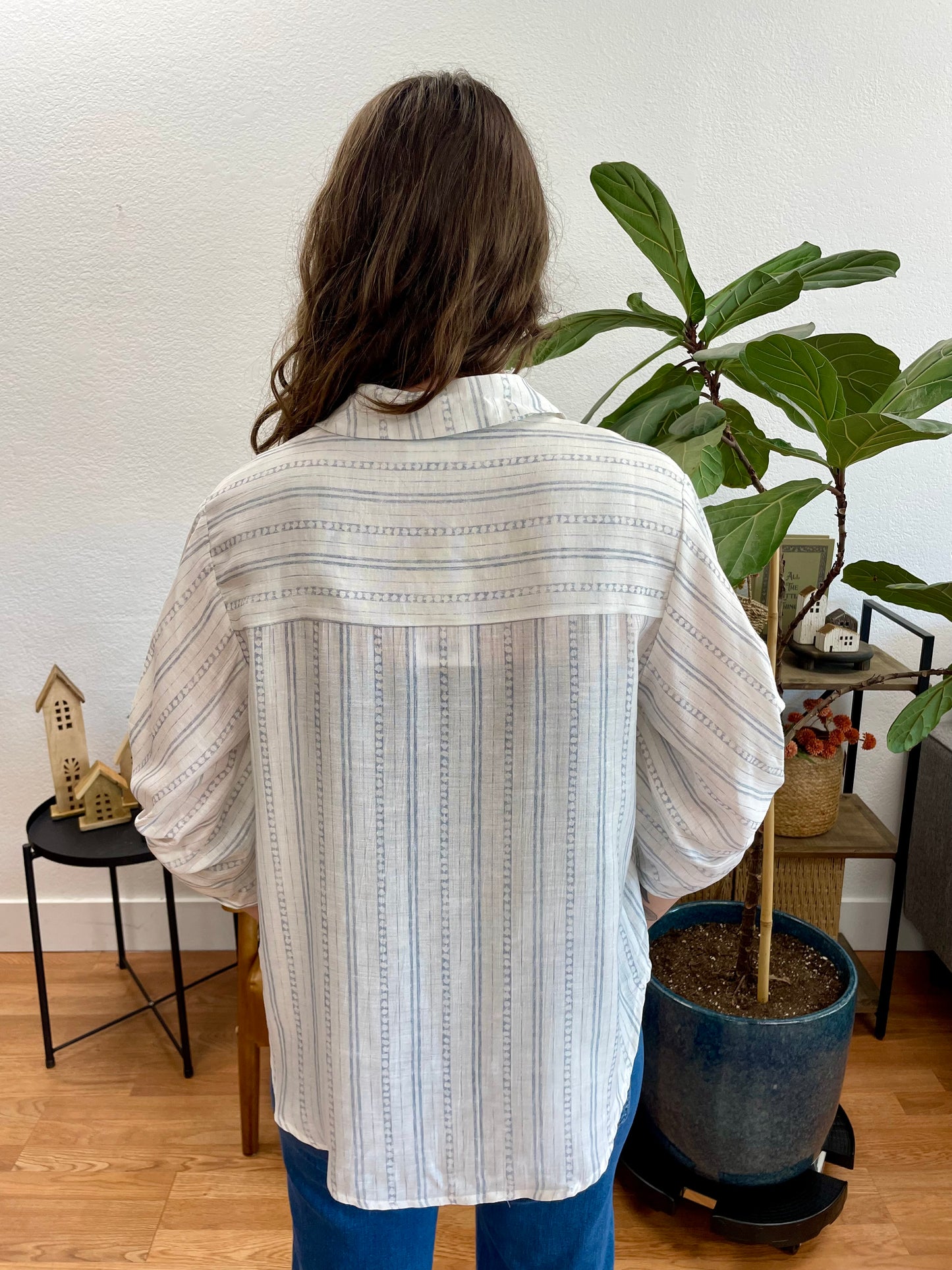 White Stripe Lightweight Layer Button Down