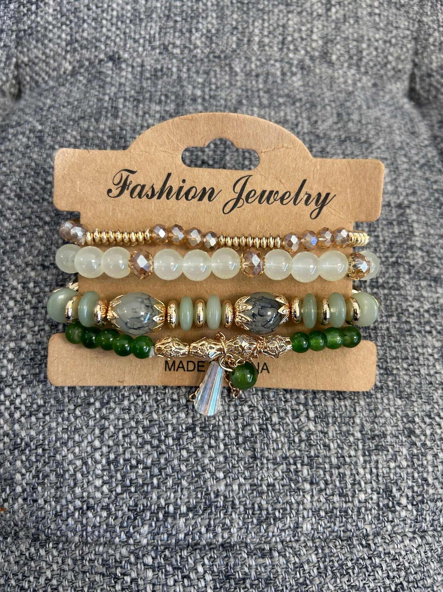 Intricate Gold Charm Beaded Bracelet (4 Piece)