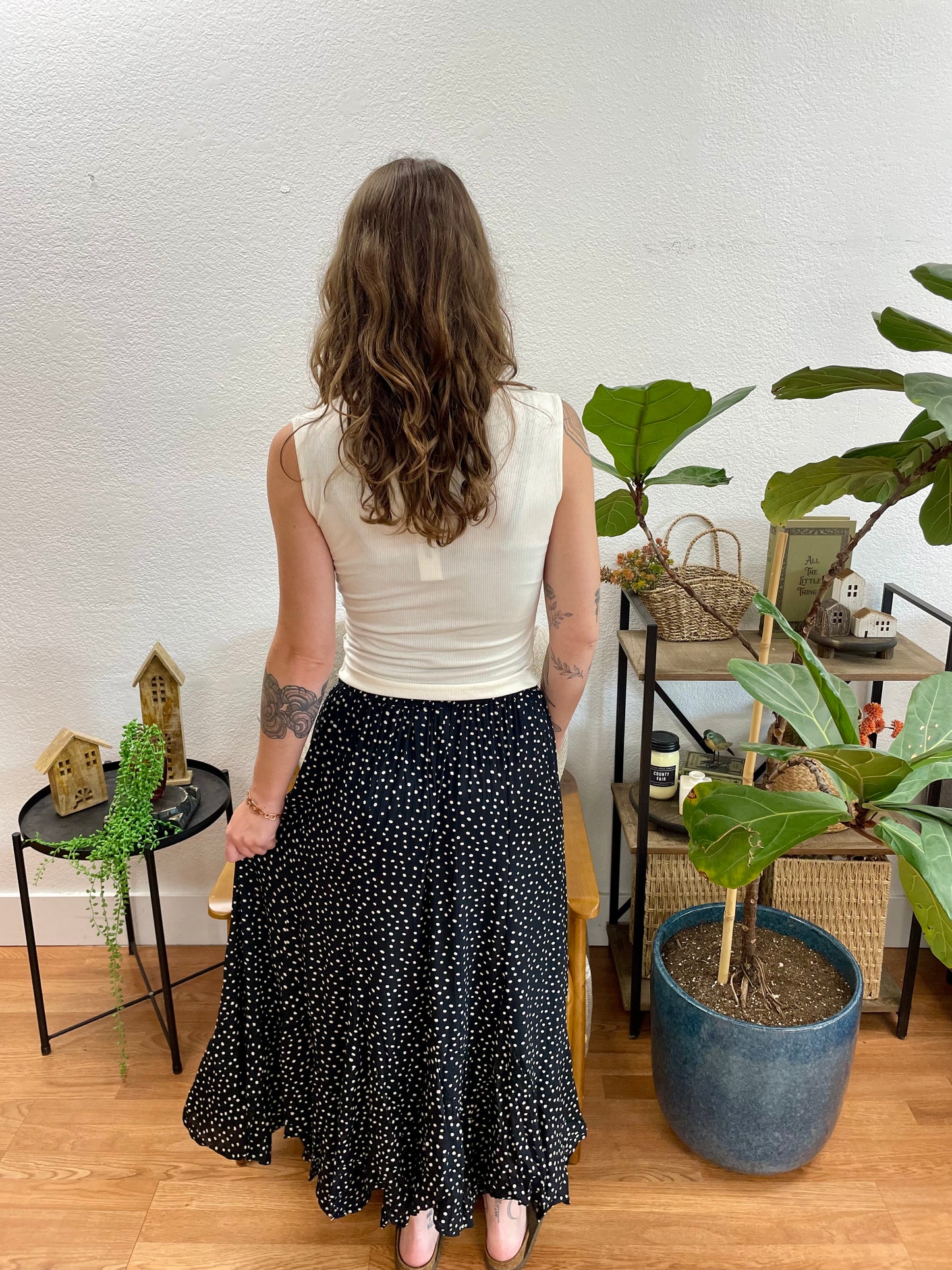 Black Polka Dot Maxi Skirt