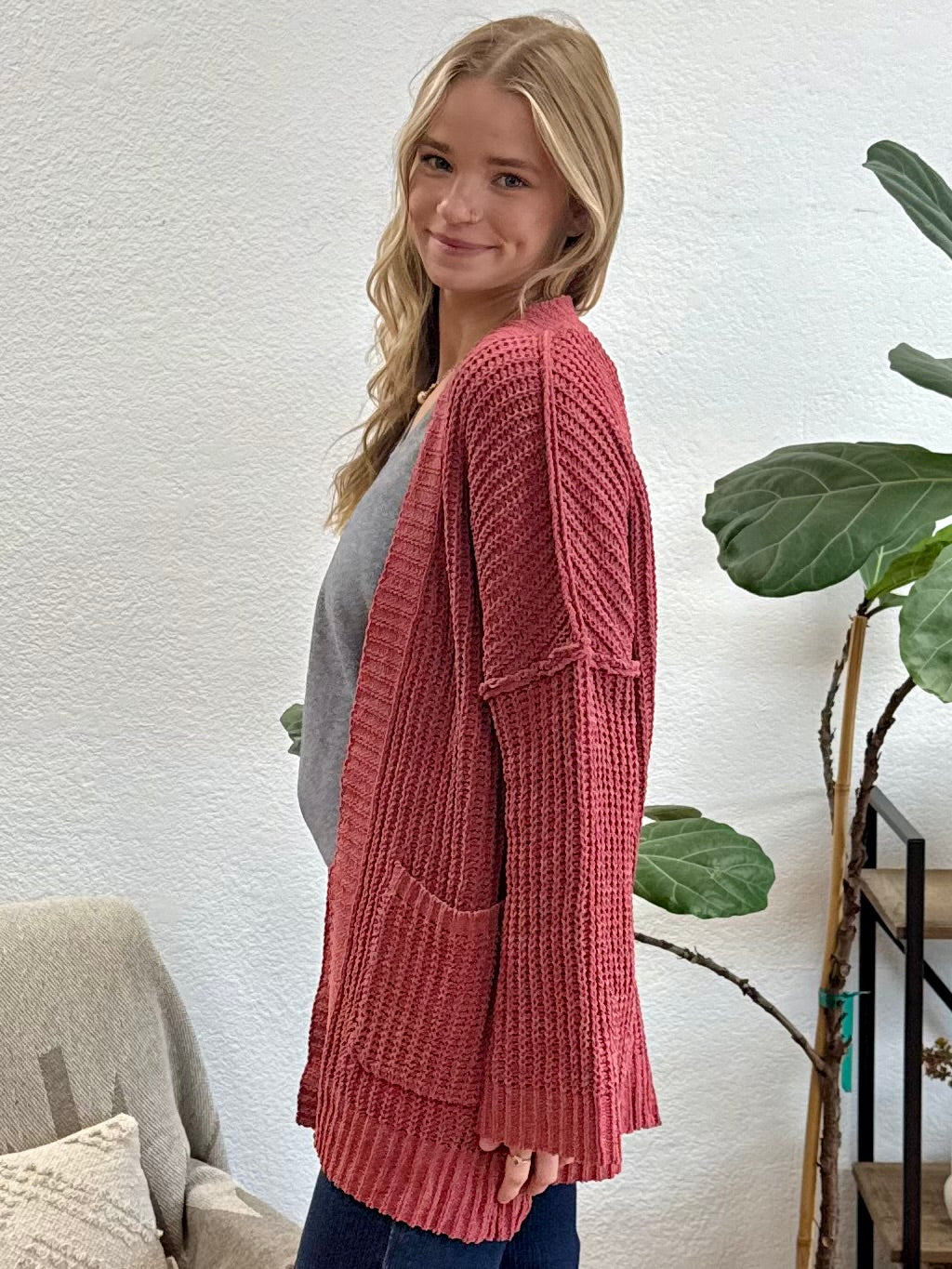 Brick Chunky Front Pocket Cardigan