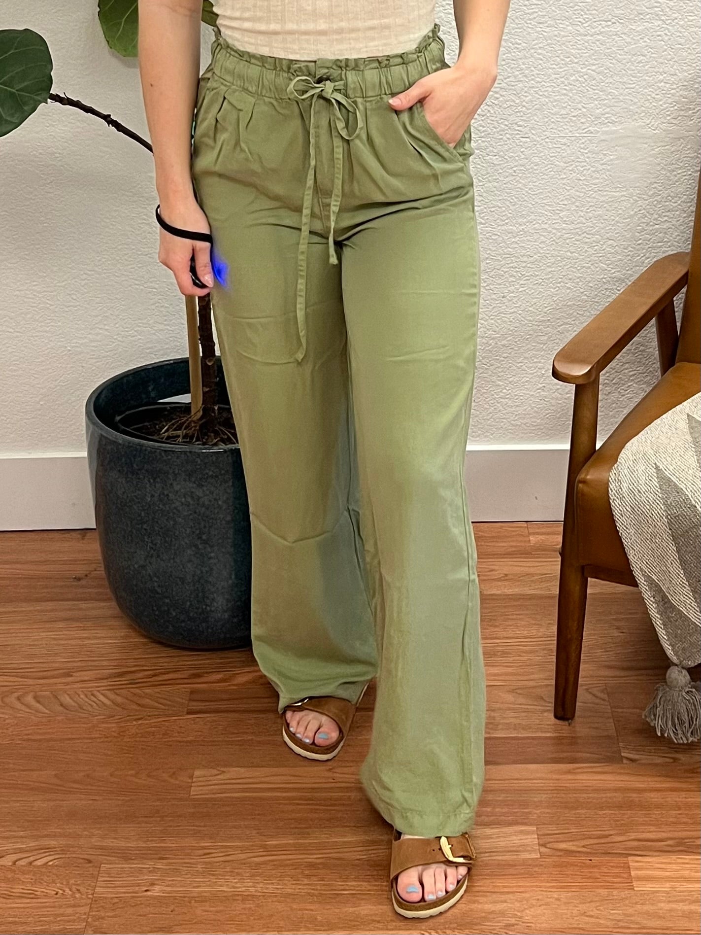 Olive Full Length Flowy Pants