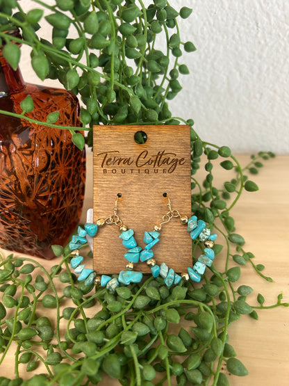 Stone Chip Beaded Hoop Dangle Earrings