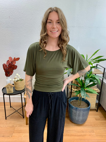 Olive Shirred Side Top