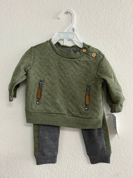 Boys Green Quilted Jogger Set