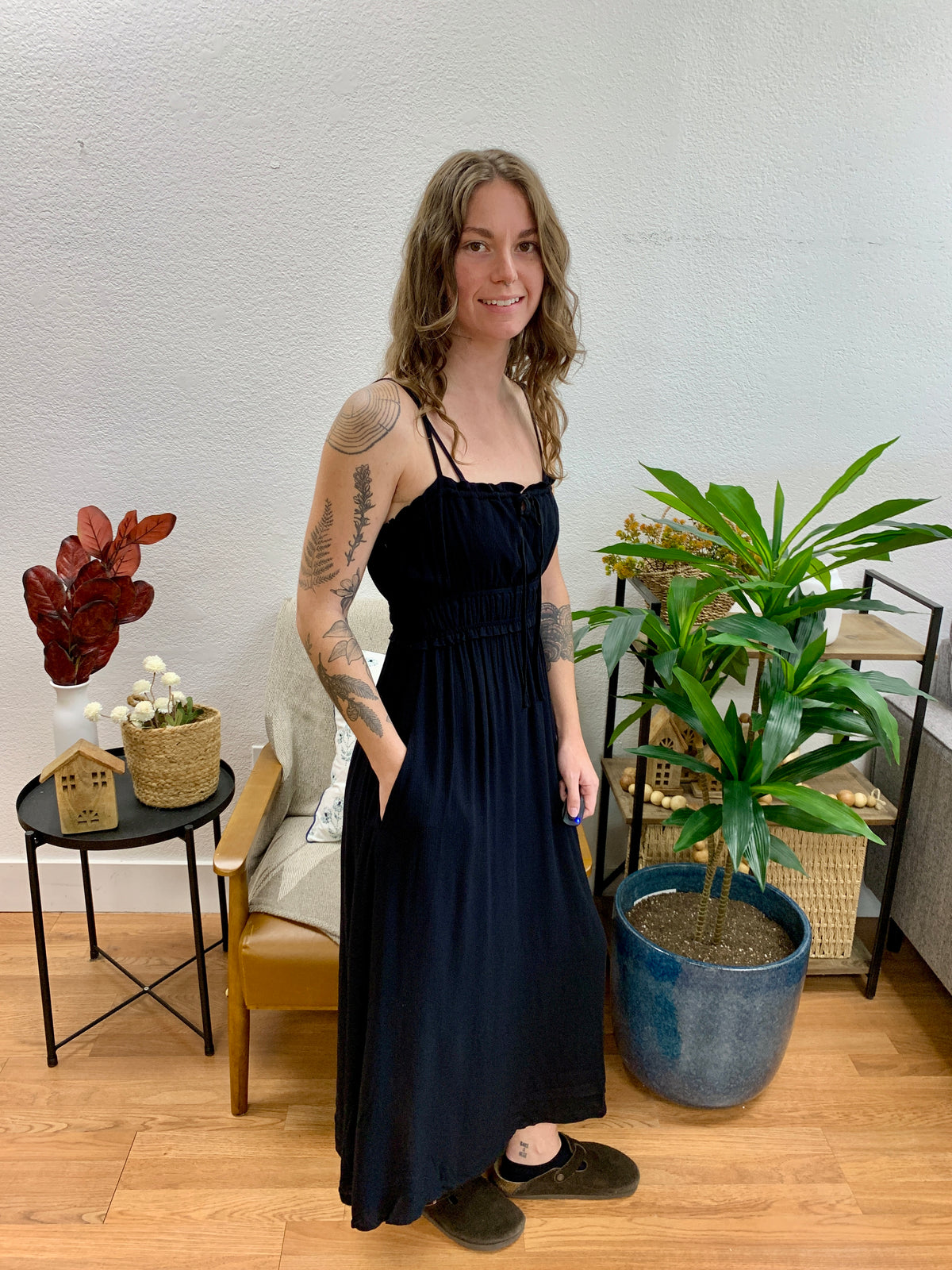 Black Smocked Maxi Dress