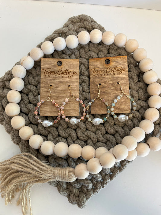 Natural Stone Beaded Pearl Drop Earrings