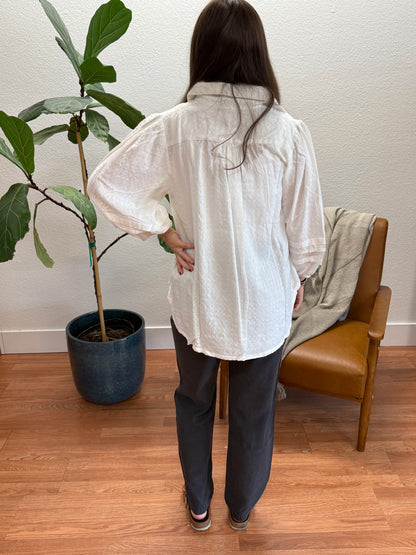 Off White 3/4 Sleeve Waffle Blouse