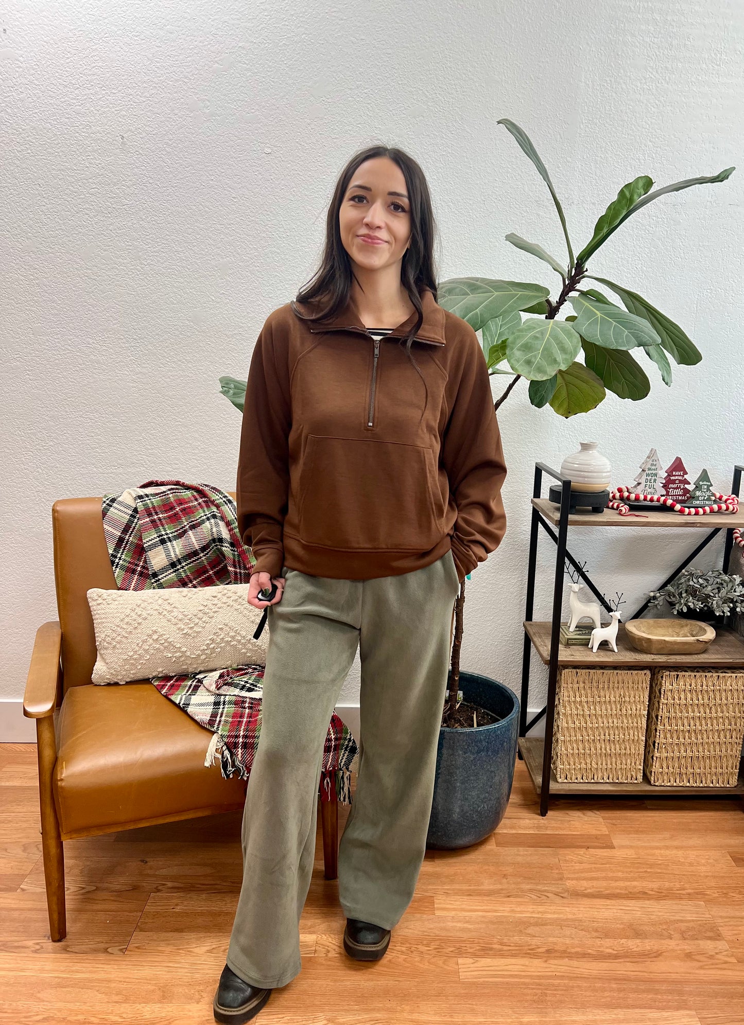 Olive Wide Leg Fleece Sweatpants