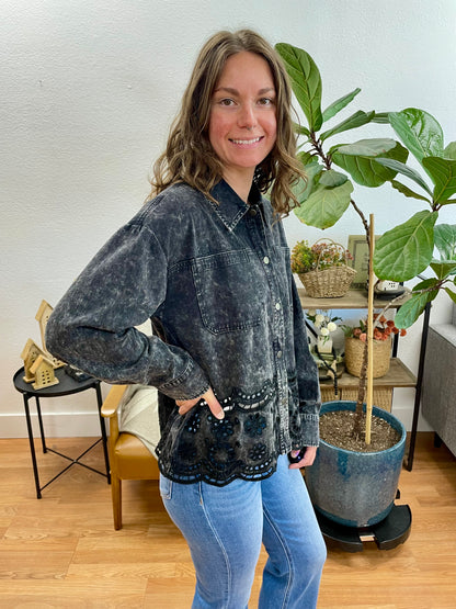 Black Washed Eyelet Jacket