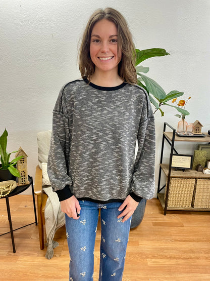 Black Marled Pullover Top