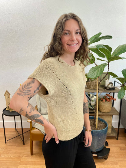 Taupe V Stitch Short Sleeve Sweater