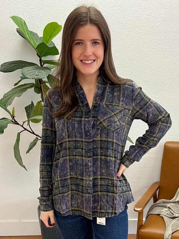 Navy Soft Plaid Button Down Terra Cottage