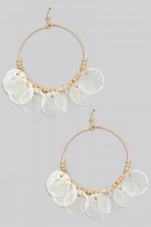 Shell Disc Charms Hoop Dangle Earrings