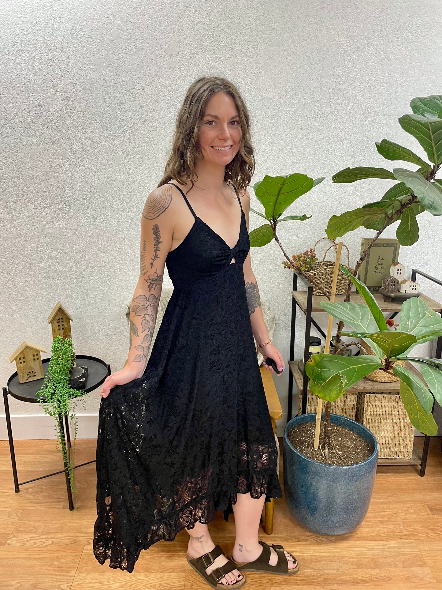 Black Hanky Hem Lace Dress