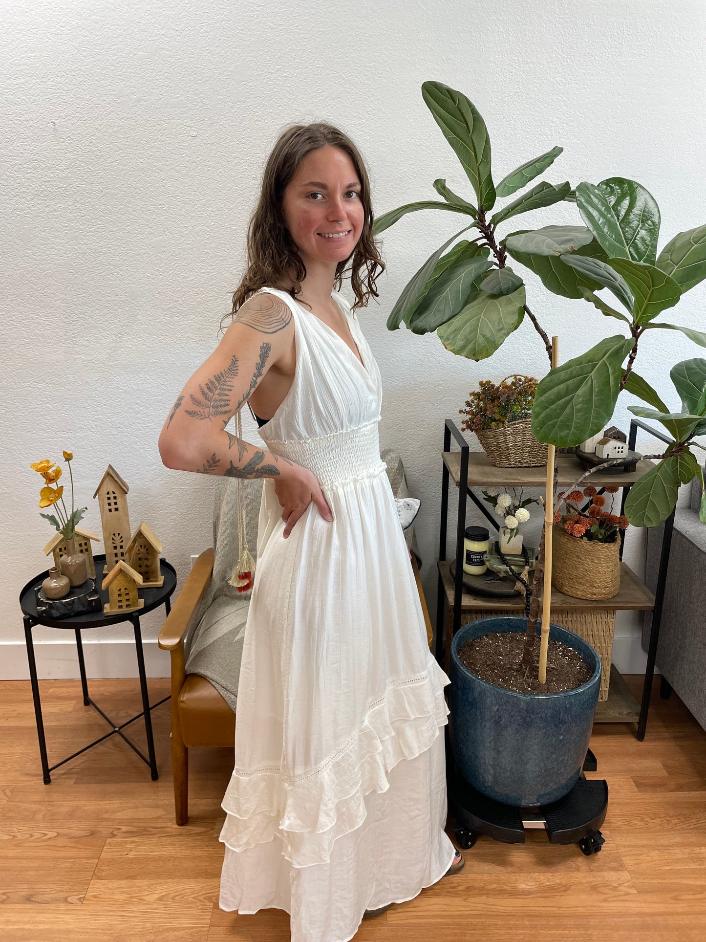 White Tassel Tie Dress