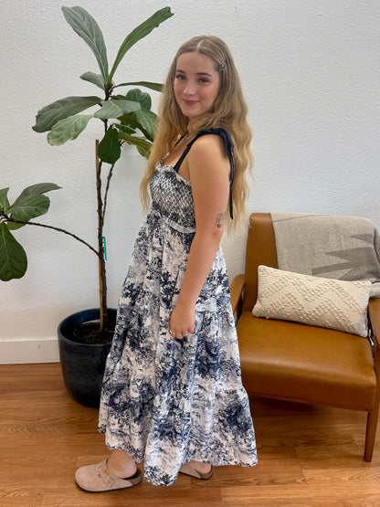Blue Patterned Midi Dress