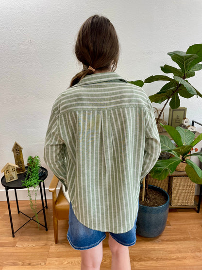 Olive Striped Button Up Blouse
