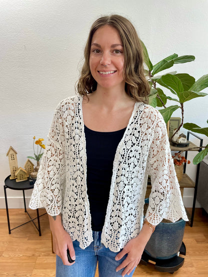 White Leaf Pattern Cardigan