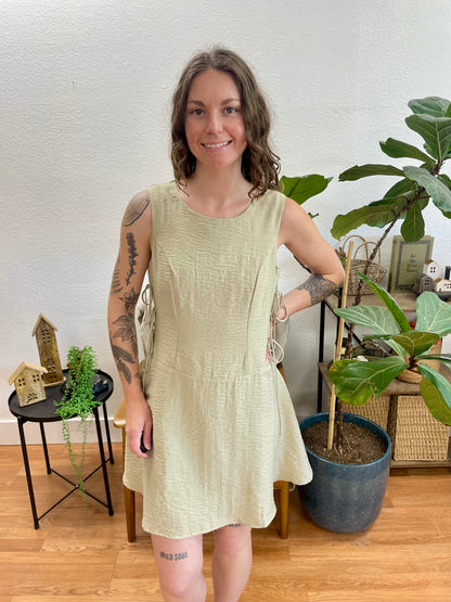 Sage Side Tie Mini Dress