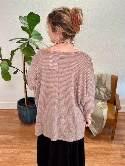 Light Mocha 3/4 Sleeve Jacquard Sweater