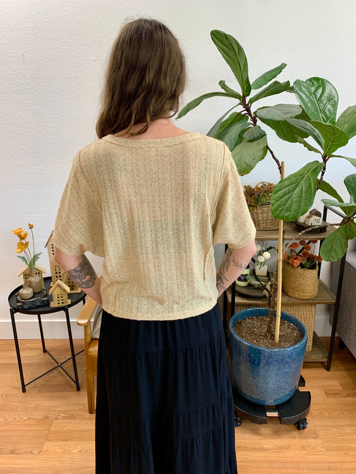 Khaki Dolman Textured Knit Top