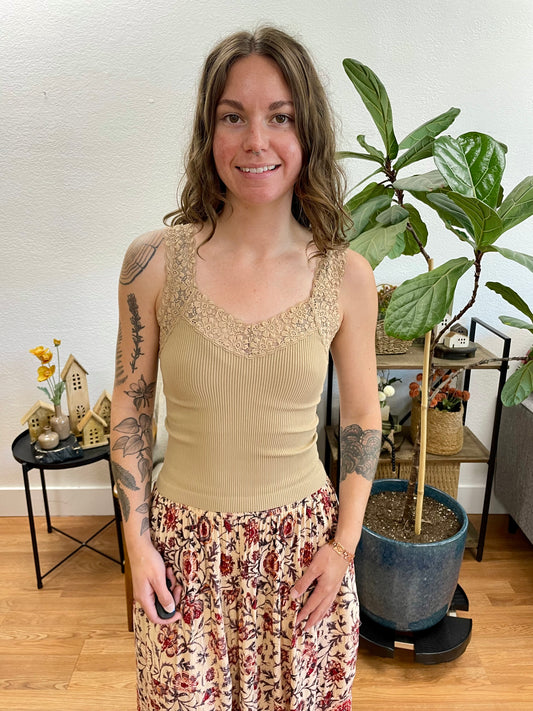 Almond Lace Trim Tank