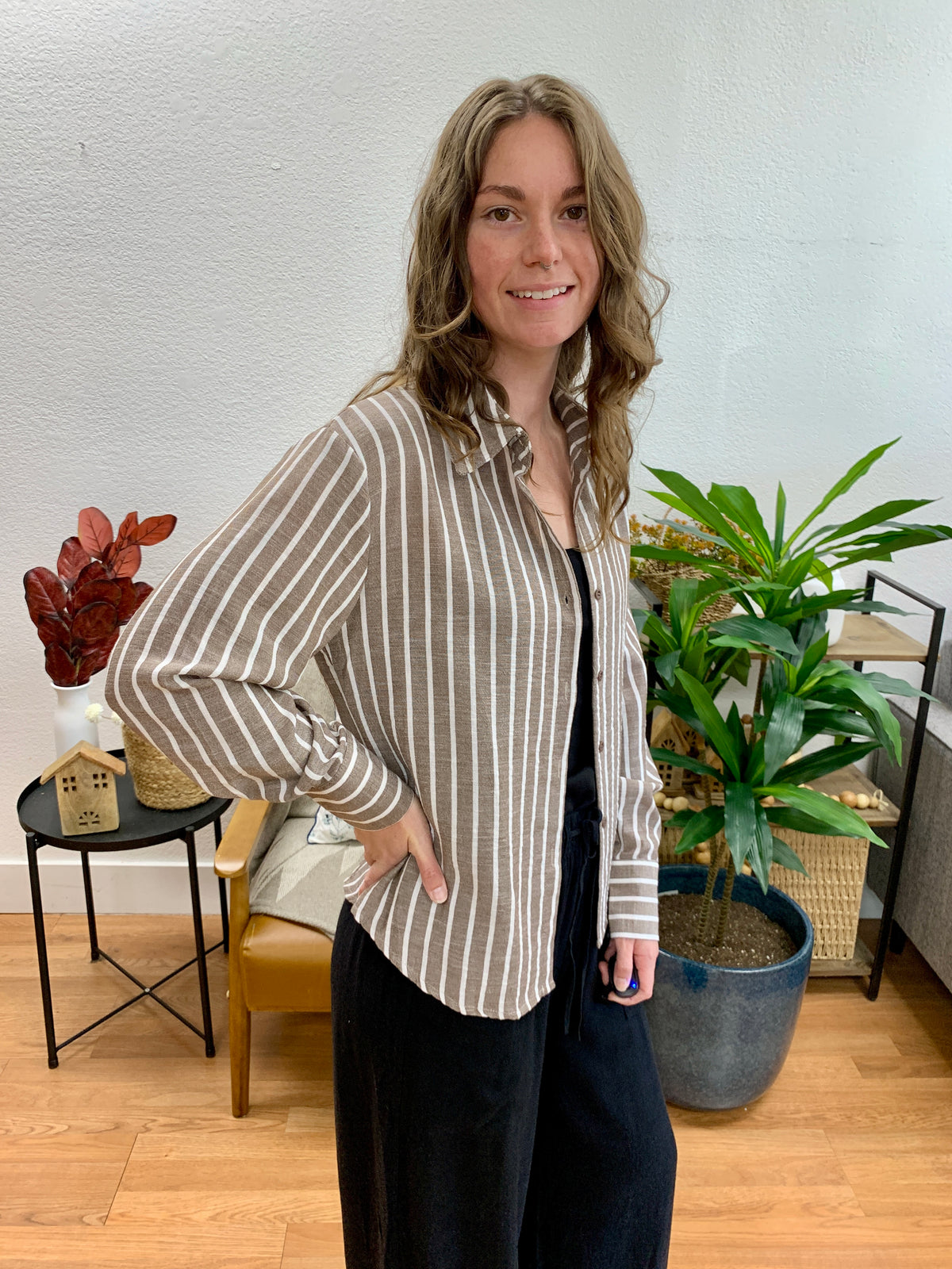 Brown Stripe Button Up Shirt