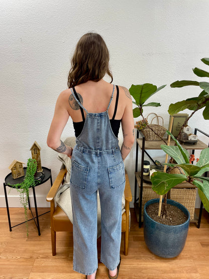 Washed Denim Overalls