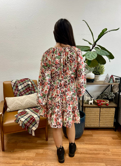 Floral Shirred Vintage Mini Dress