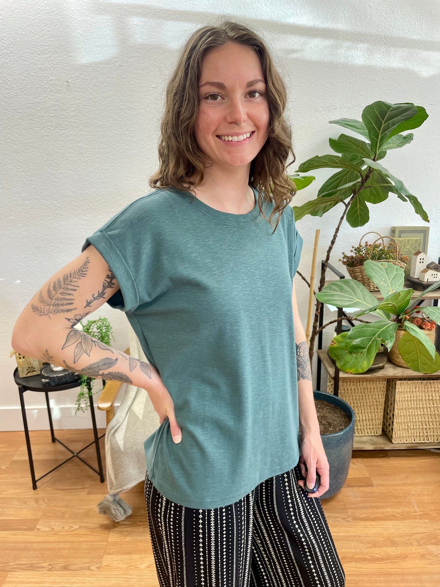 Jade Rolled Modal Sleeve Tee