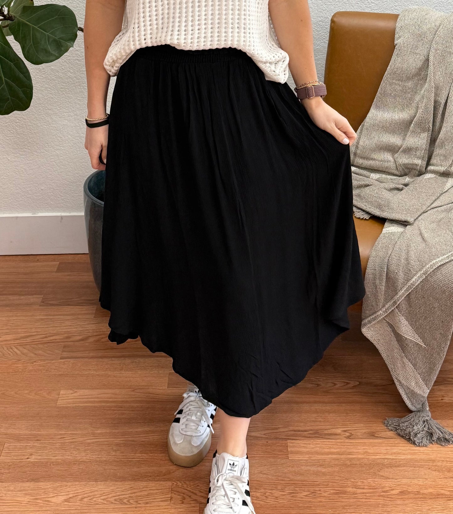 Black Crinkle Maxi Skirt