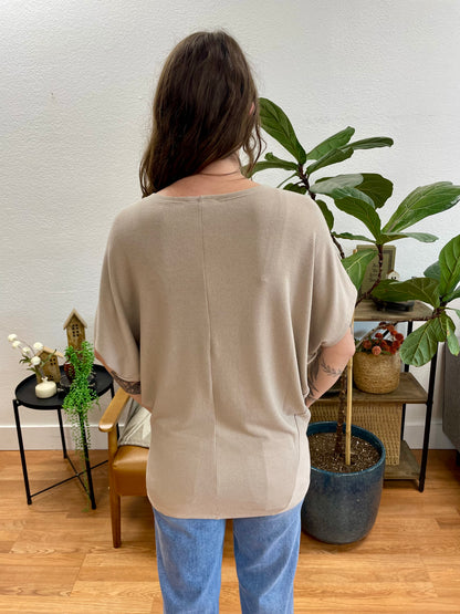 Mocha Dolman Sleeve Boat Neck Top