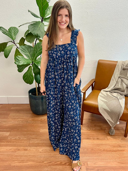 Blue Comfy Wide Leg Jumpsuit