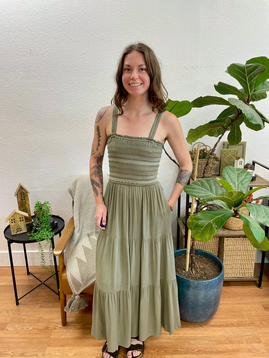 Olive Smock Bodice Sundress