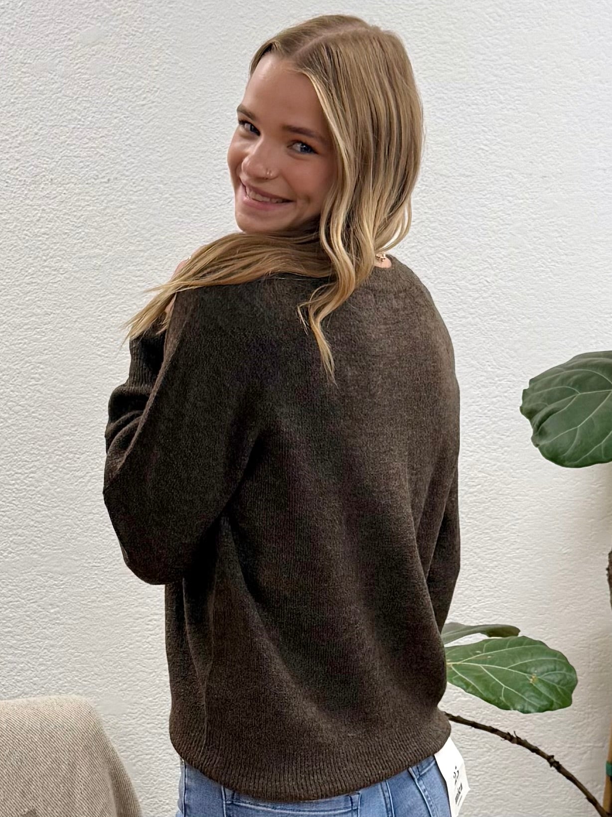 Brown Knit Pullover Sweater