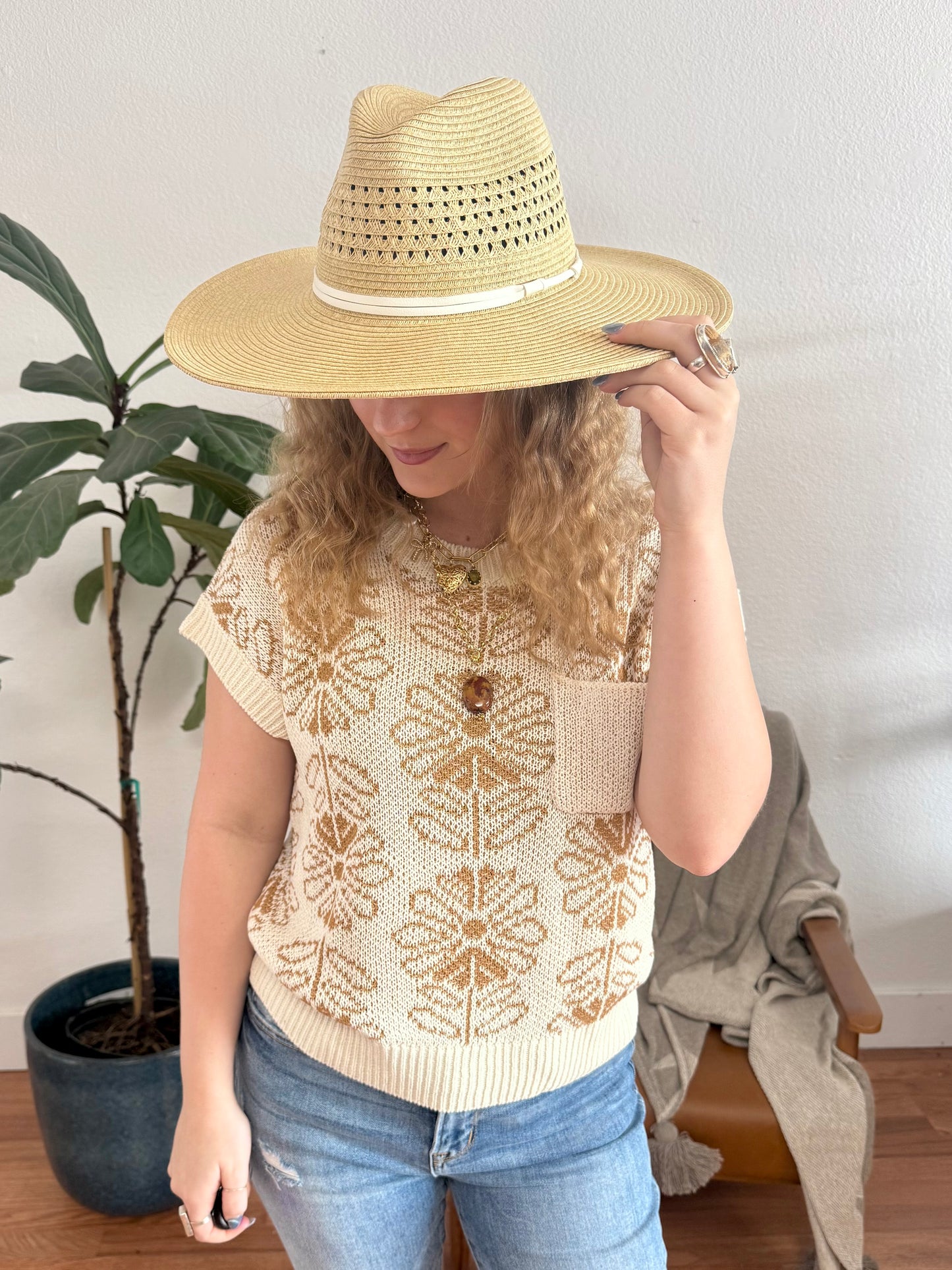 Woven Panama Hat with Leather Band