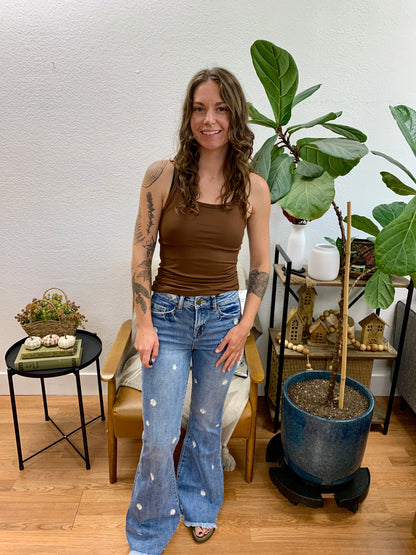 Mica Daisy Embroidered Flare Jeans