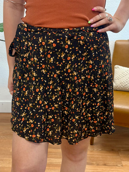 Orange Florals Side Tie Skirt