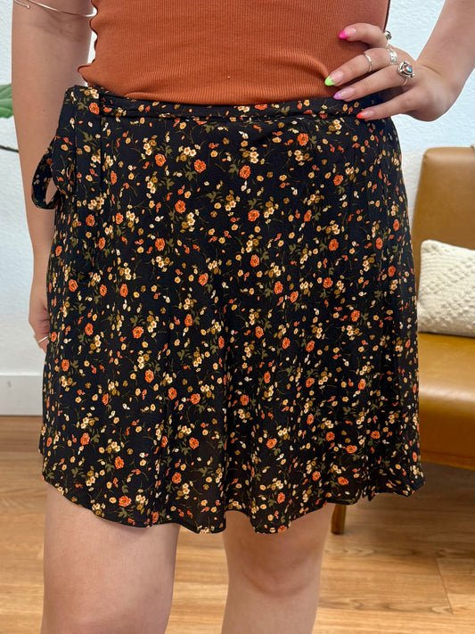 Orange Florals Side Tie Skirt