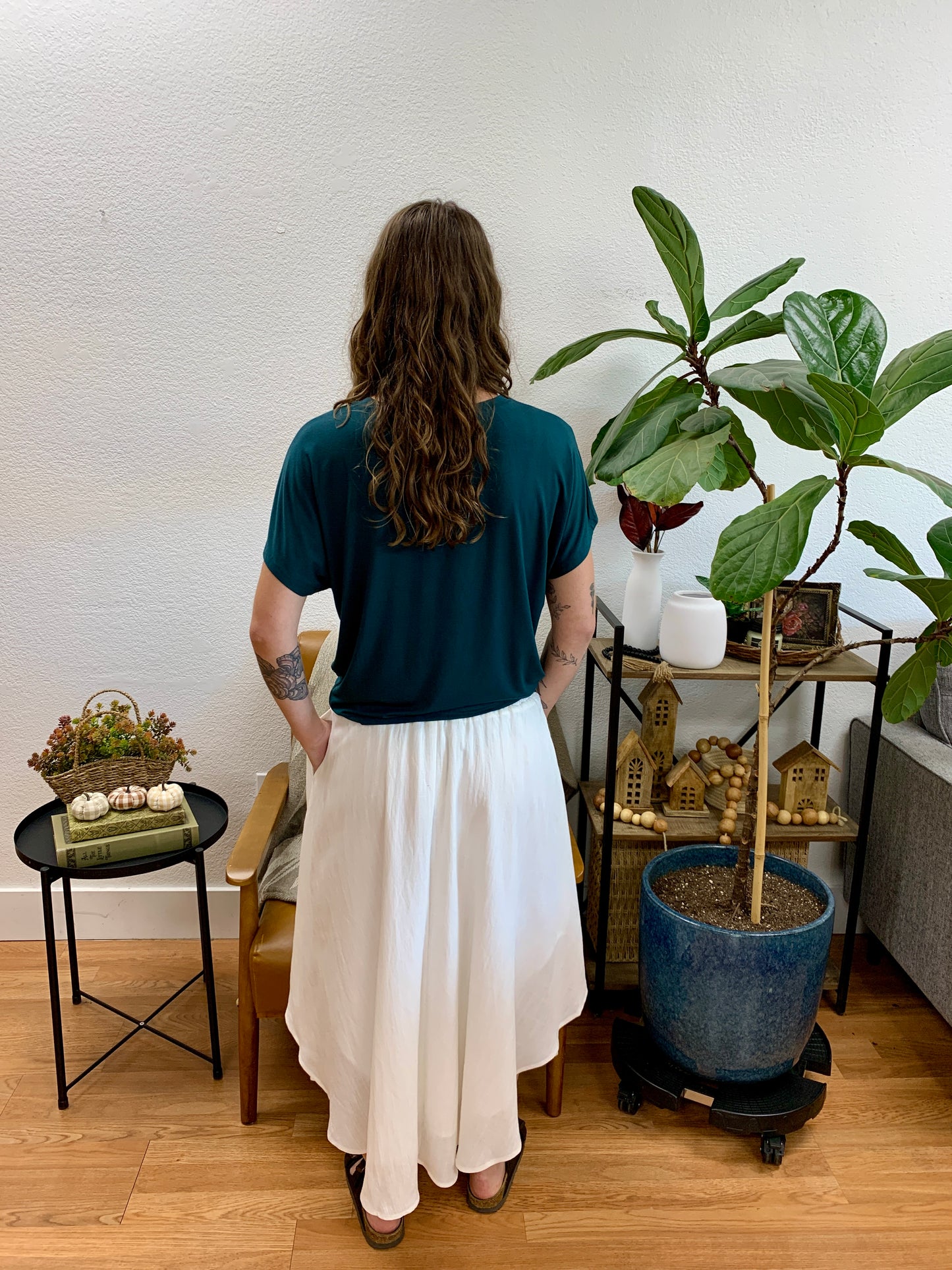 White Smocked Midi Skirt