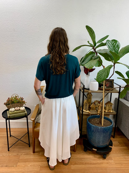 White Smocked Midi Skirt