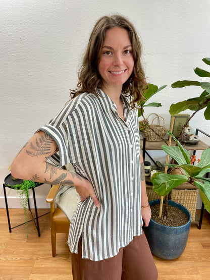 Black Striped Short Sleeve Shirt