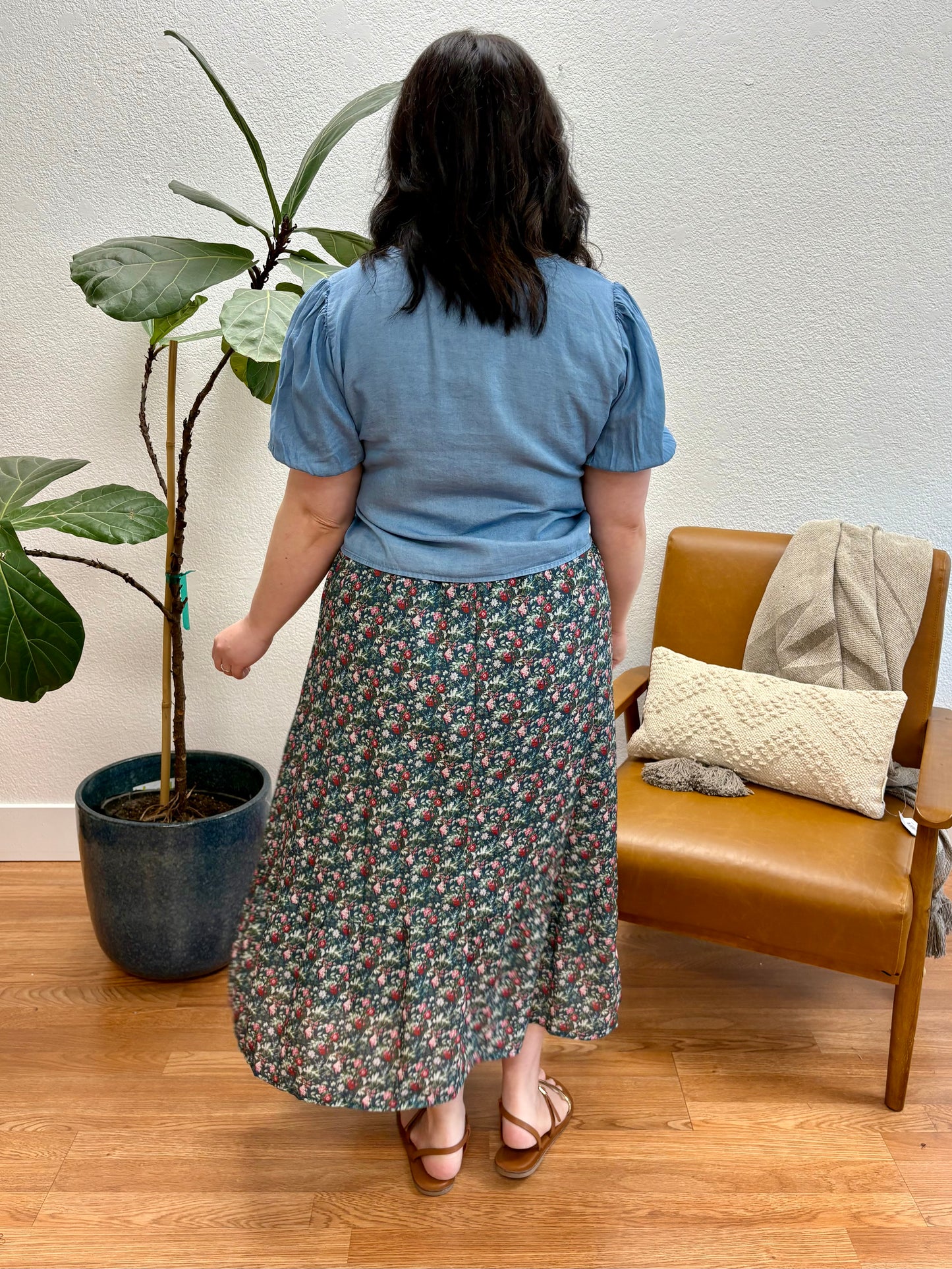 Navy Floral Smock Tiered Skirt
